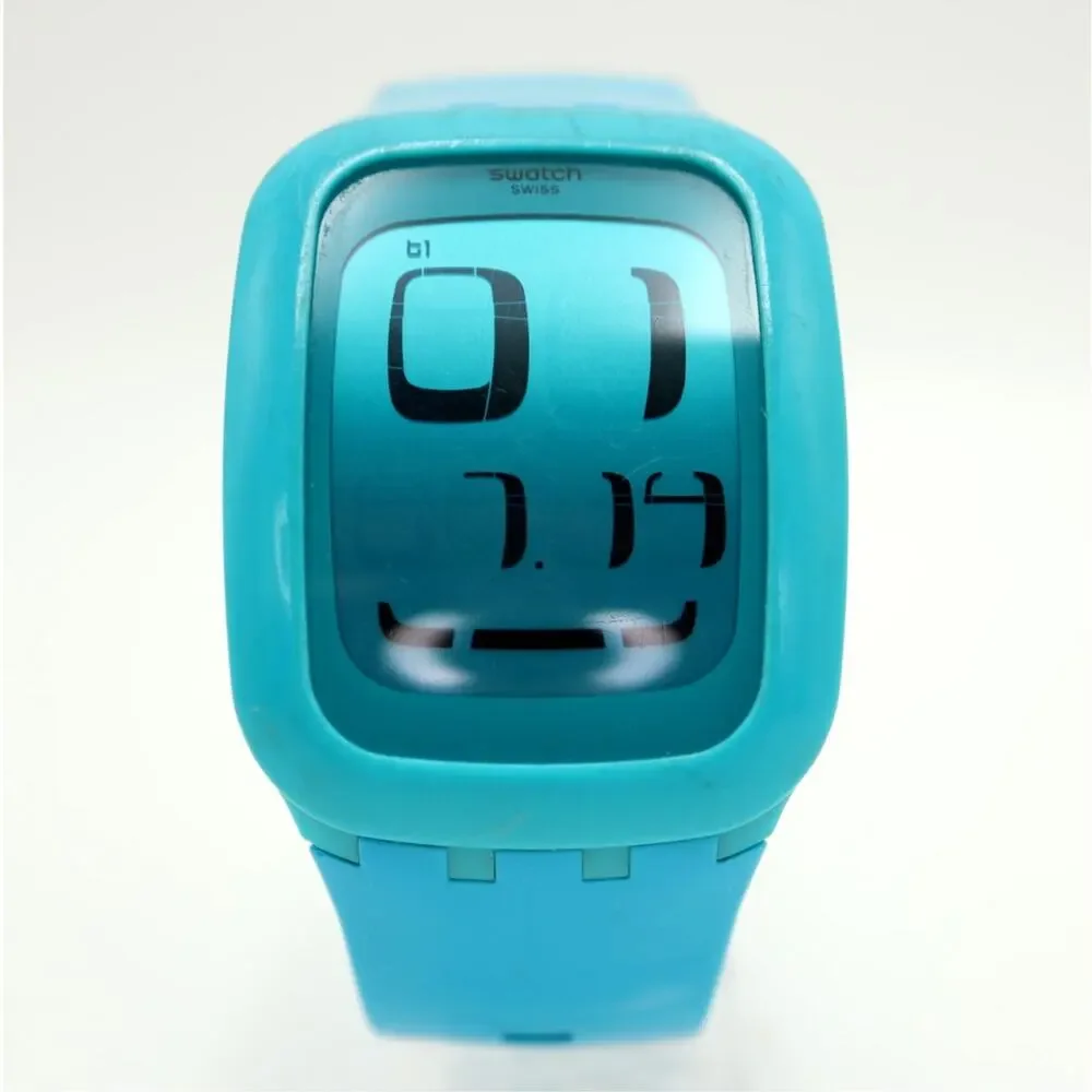 Swatch Touch Blue Digital 39mm Watch Alarm Chrono Timer Silicone w New Battery